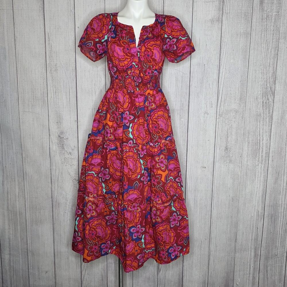 Sugar Lips Palmer Maxi Dress Floral Smocked Waist Pockets Cottagecore, sz Small